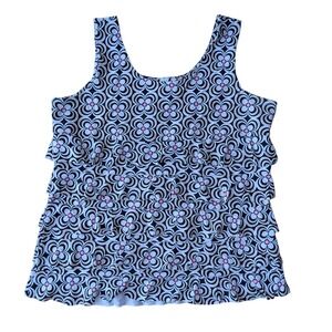 Lulu-B Womens Large Tiered Ruffle Tank Top Retro Black Pink L Catalina cloth